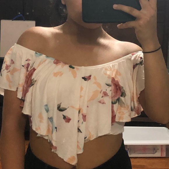Off the Shoulder Floral Crop Top Size S - Picture 4 of 5